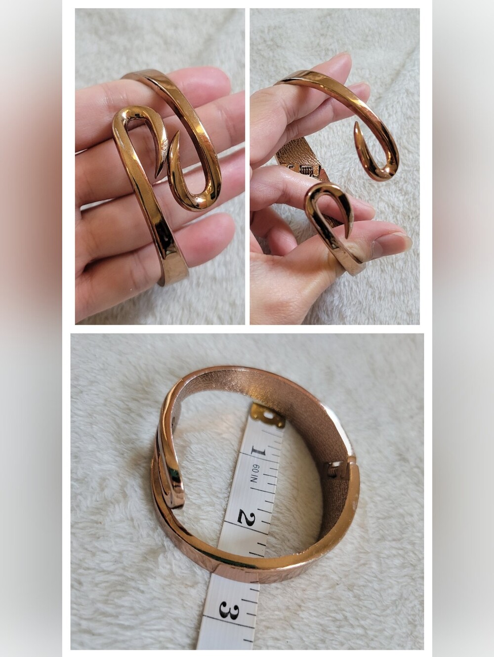 Mixed Y2K Gold/Rose/Bronze Tone Metal Rustic Hinge Cuff Bracelet Bundle [4pc] - Picture 7 of 11